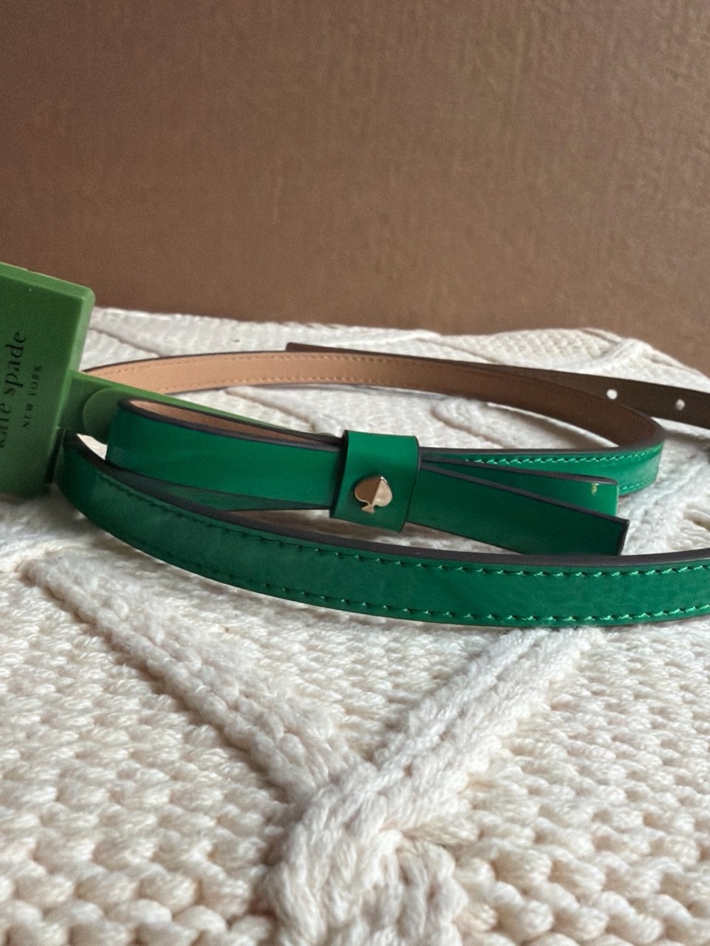 kate spade green leather skinny bow belt with spade charm